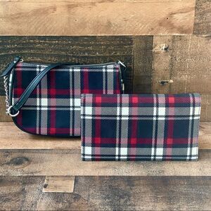 INC International Concepts Plaid Microsuede 3 in 1 Wallet Clutch & Matching Bag